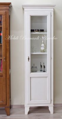 Vetrina in legno massello laccata bianco anticato 1 anta